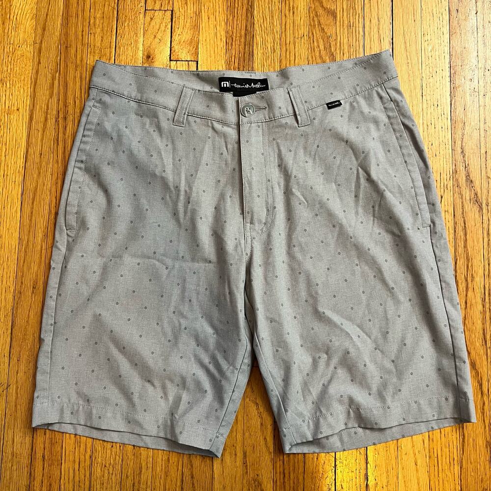 Travis Mathew Shorts Mens 32 Gray Performance Golf Stretch Flat Front Geometric
